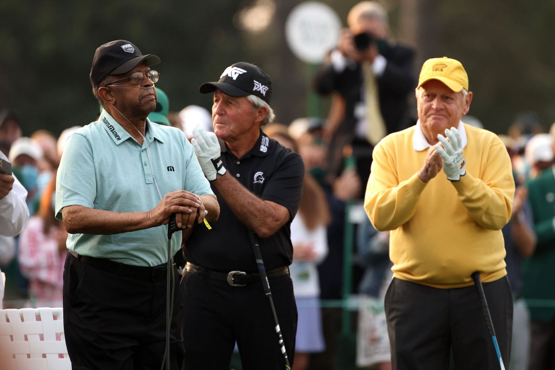 Lee Elder (L), Gary Player, and Jack Nicklaus were the honorary starters for the 2021 Masters