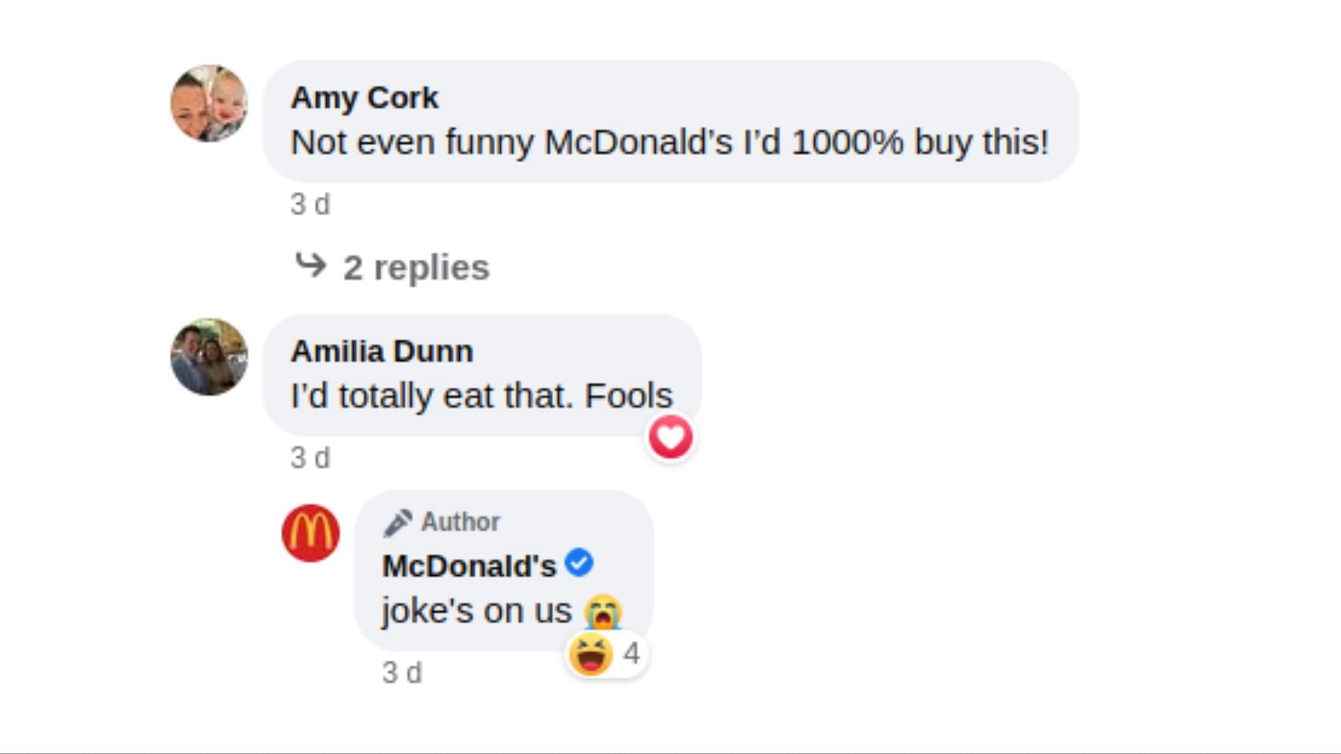Comments on the official post (Image via @McDonaldsAU/Facebook)