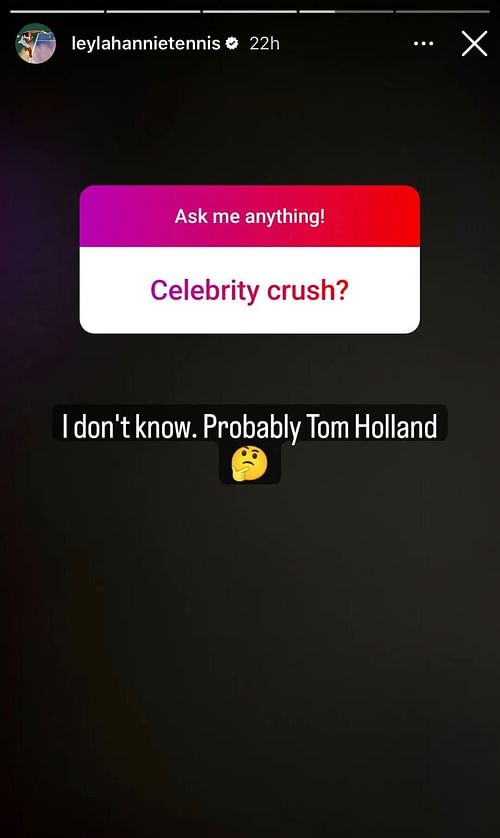 Leylah Fernandez expresses her admiration for hollywood actor Tom Holland