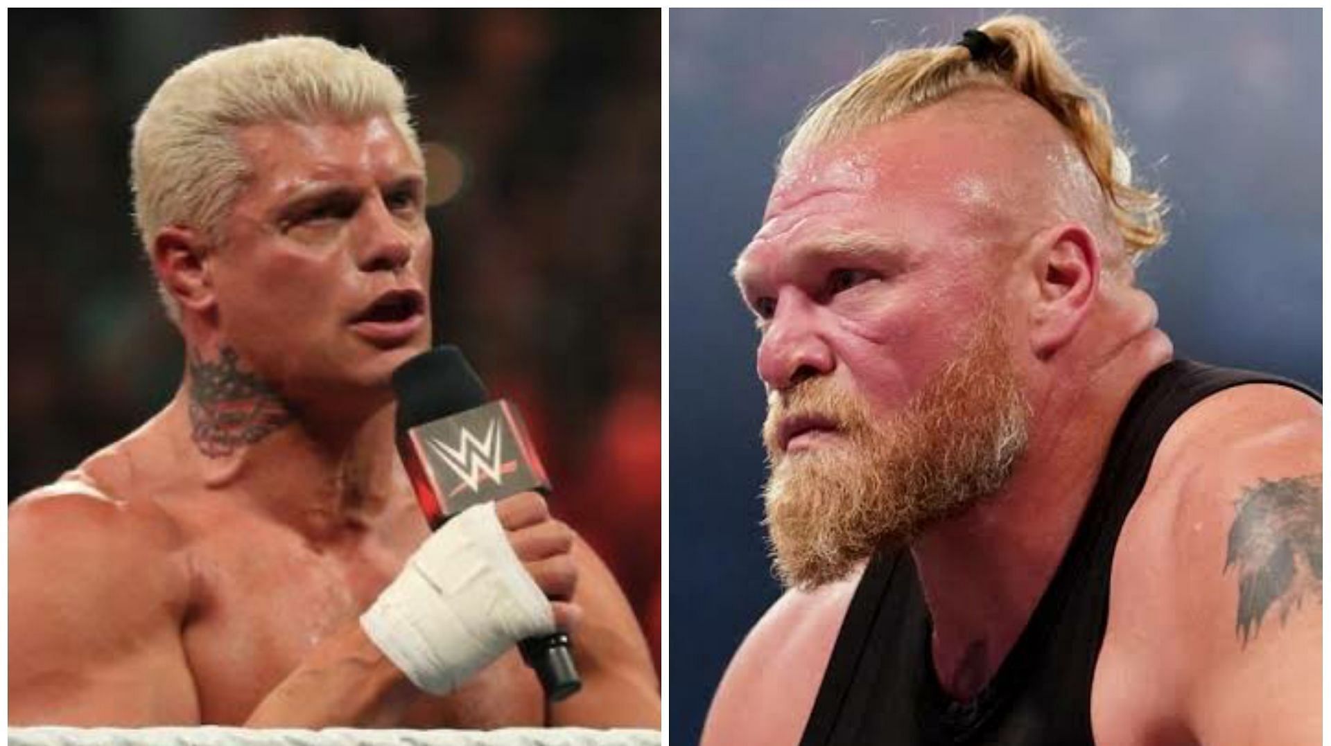 Cody Rhodes (left); Brock Lesnar (right)