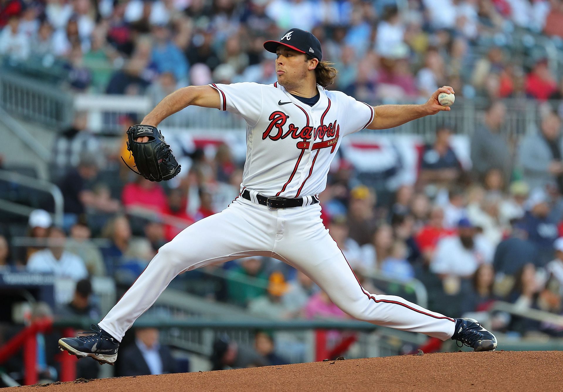 Dylan Dodd #46 of the Atlanta Braves pitches against the San Diego Padres