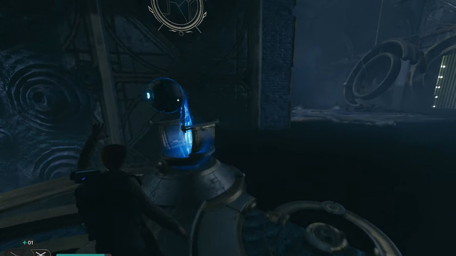 Place the orb on the pedestal to activate the bridge (Image via Electronic Arts)