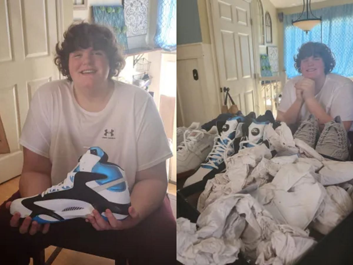 Reebok gifts Michigan teen Eric Kilburn Jr. size 22 sneakers (Image via Rebecca Kilburn/Facebook)