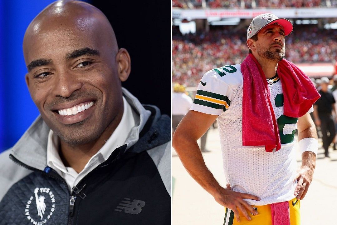 Tiki Barber, left, Aaron Rodgers, right