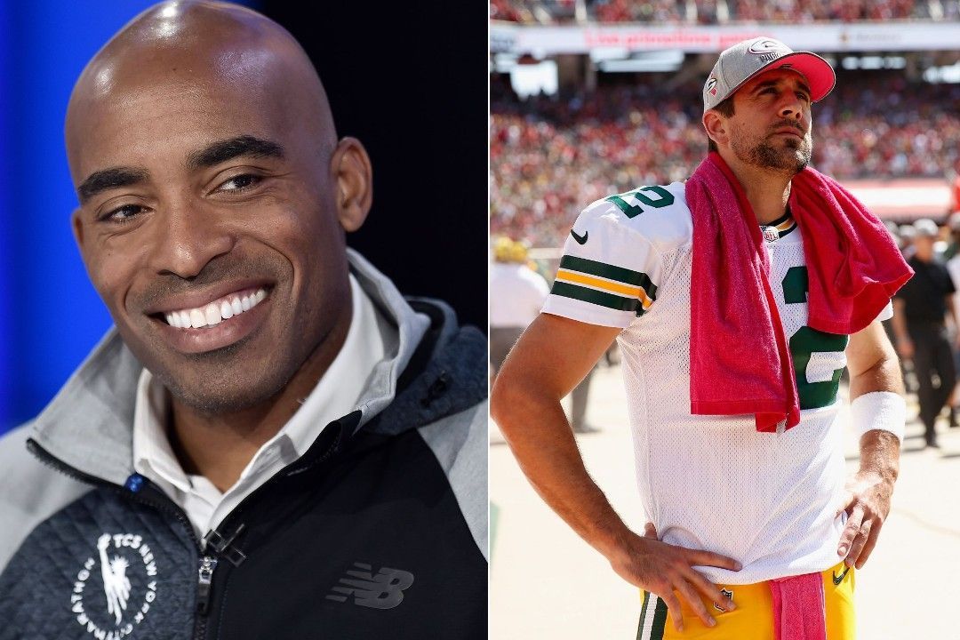 Tiki Barber, left, Aaron Rodgers, right