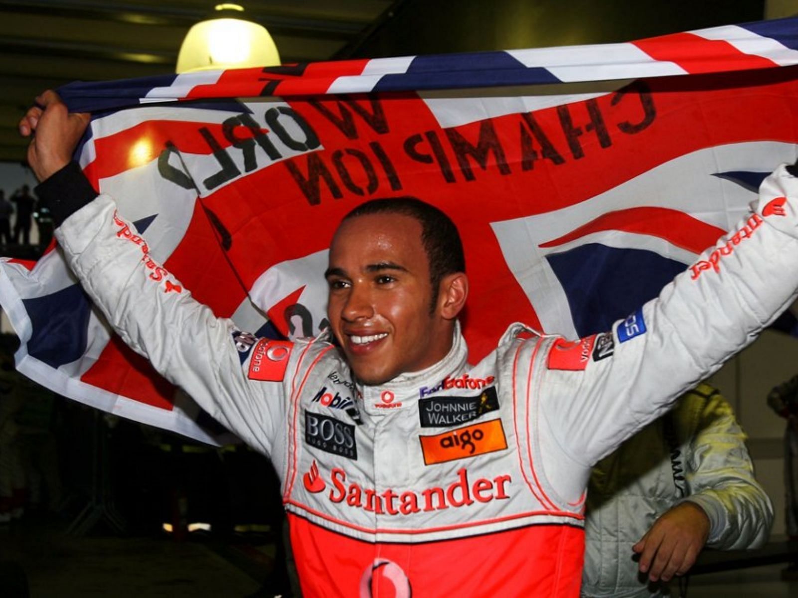 Lewis Hamilton when he won his first world championship in 2008 F1 season with McLaren (Image via Twitter/@F1)