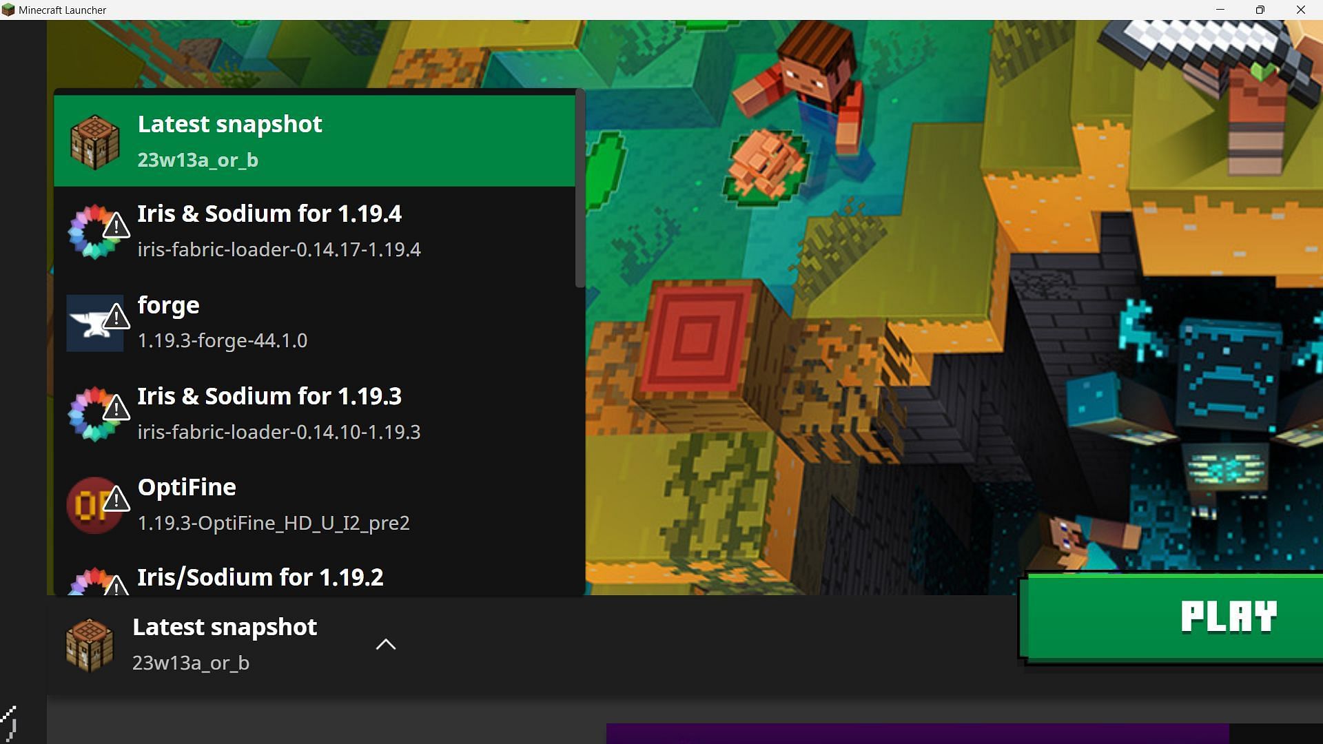 Players can find the April Fool&#039;s Day Minecraft snapshot in the official launcher. (Image via Sportskeeda)