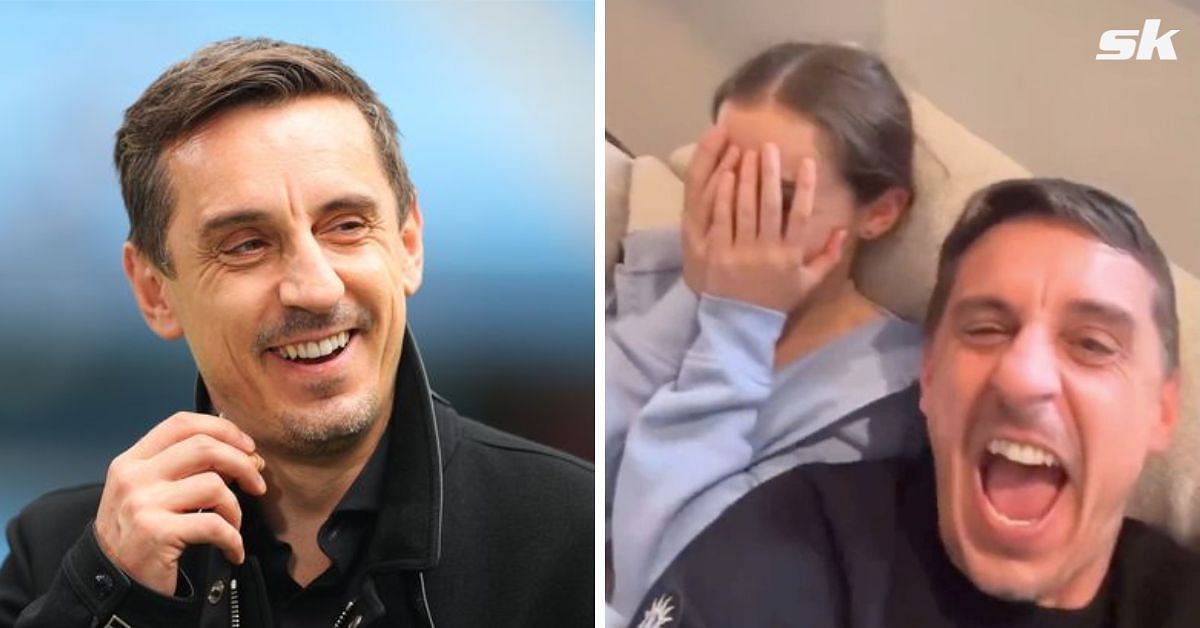 Gary Neville embarrasses his daughter with hilarious celebrations.