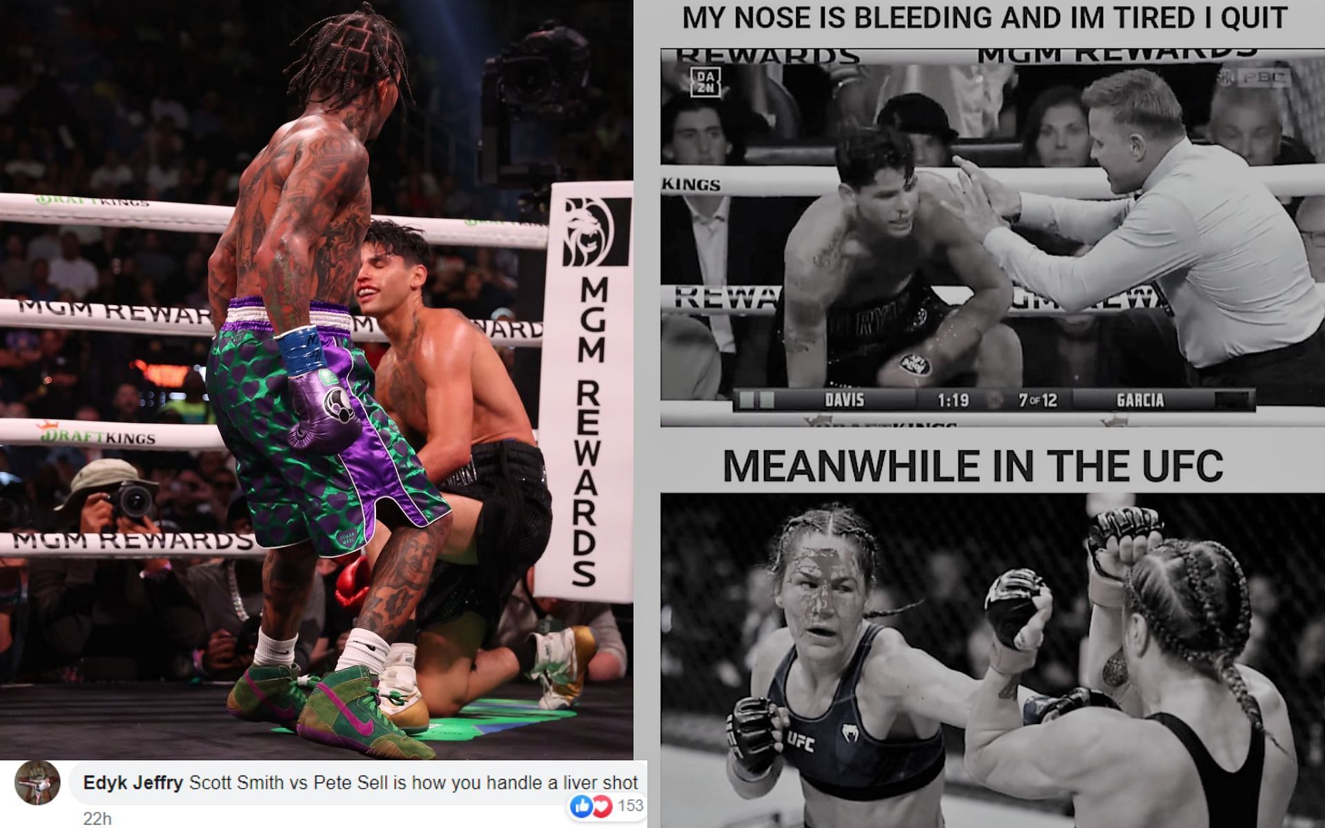 Gervonta Davis vs. Ryan Garcia (left) and screenshot meme posted from fans (right) [Image courtesy: @MostlyMMA on Facebook]