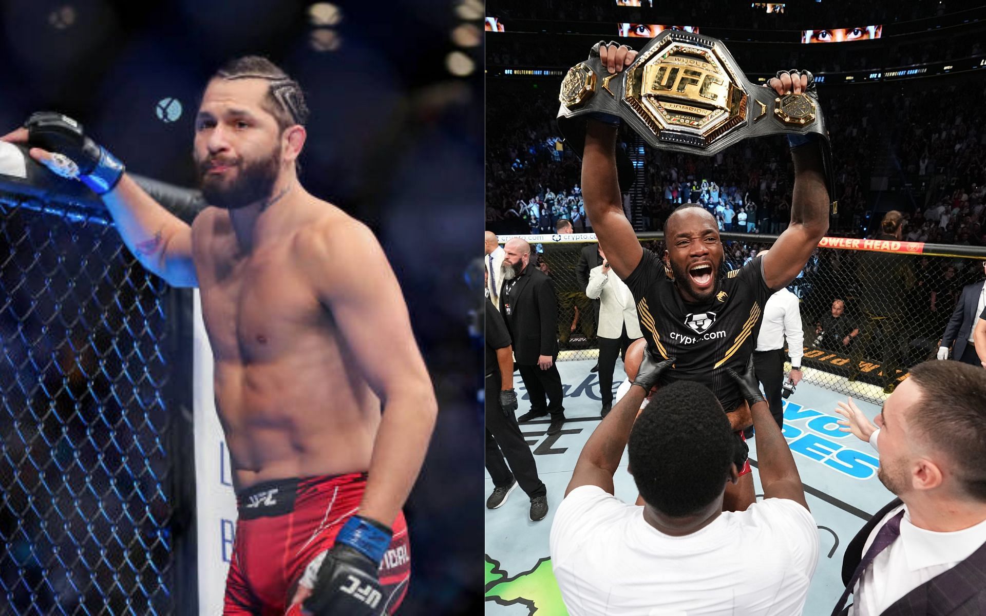 Jorge Masvidal (left) and Leon Edwards (right) [Image courtesy of @btsportufc/Twitter]