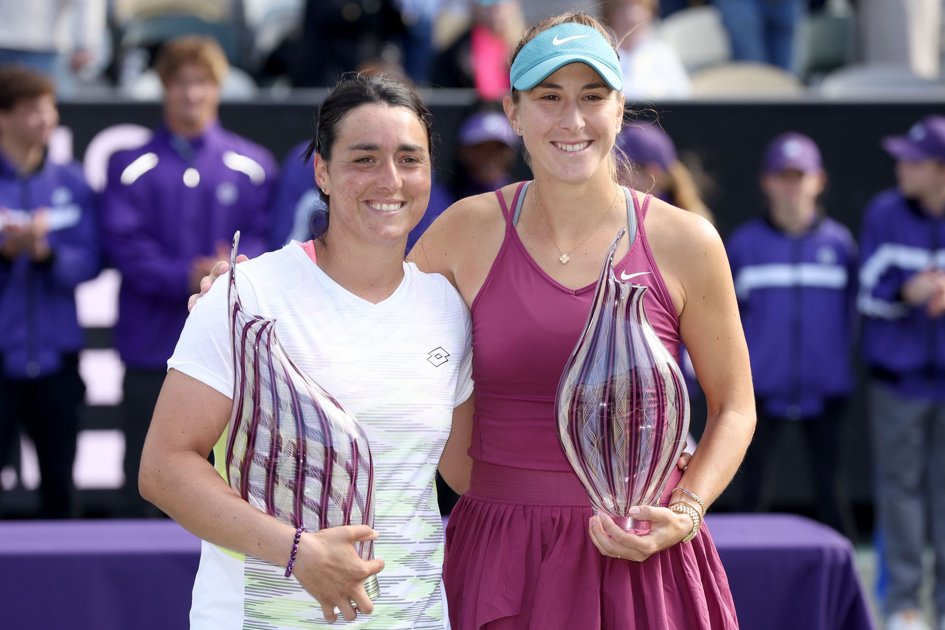 Ons Jabeur and Belinda Bencic after the Charleston Open