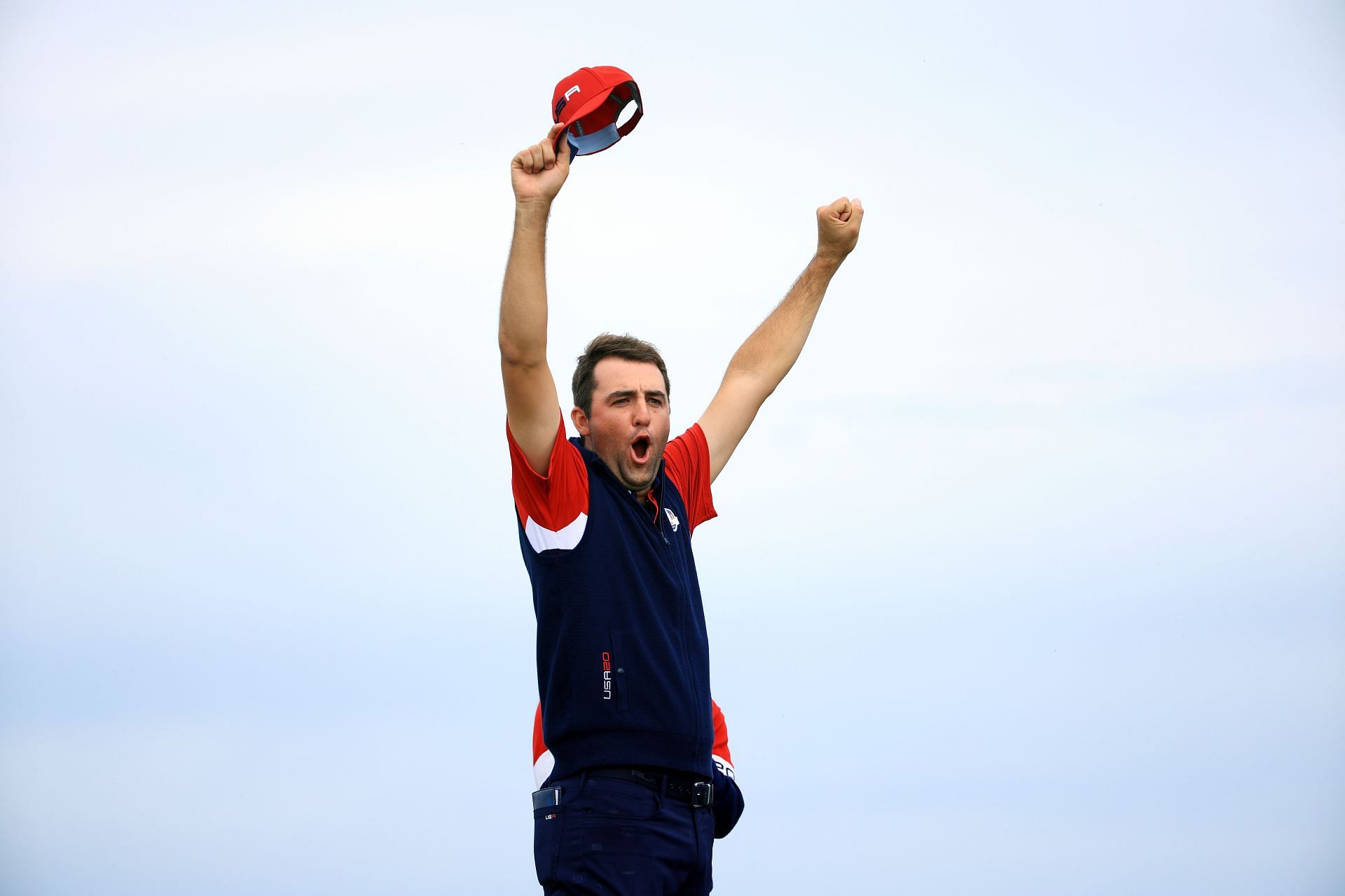 Scottie Scheffler celebrates during the 43rd Ryder Cup in 2021