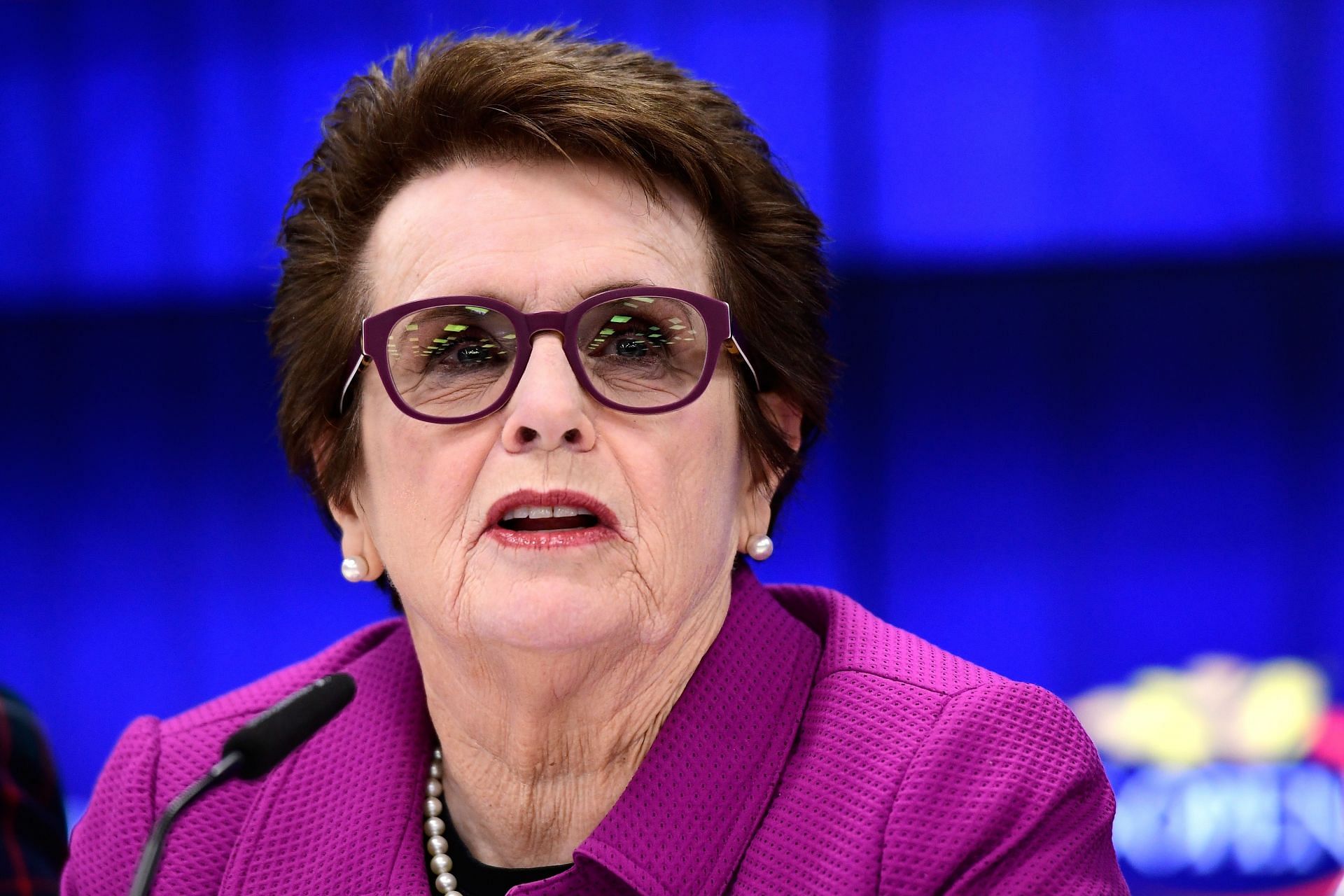 Billie Jean King speaks during a press conference for the film &quot;Battle of the Sexes&quot;
