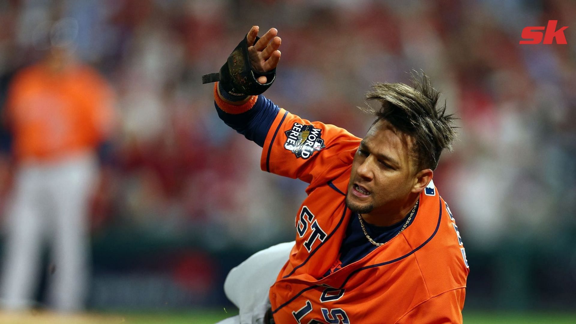 Yuli Gurriel of the Houston Astros celebrates after hitting a