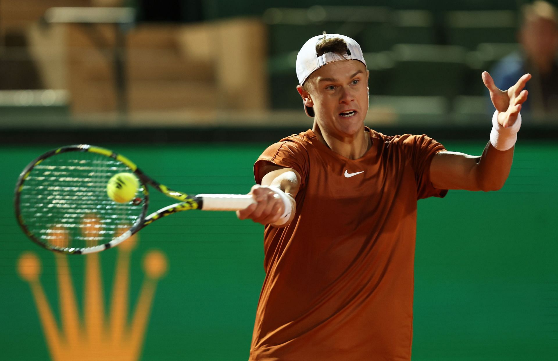 Holger Rune in action during his semifinal against Holger Rune at the Monte-Carlo Masters