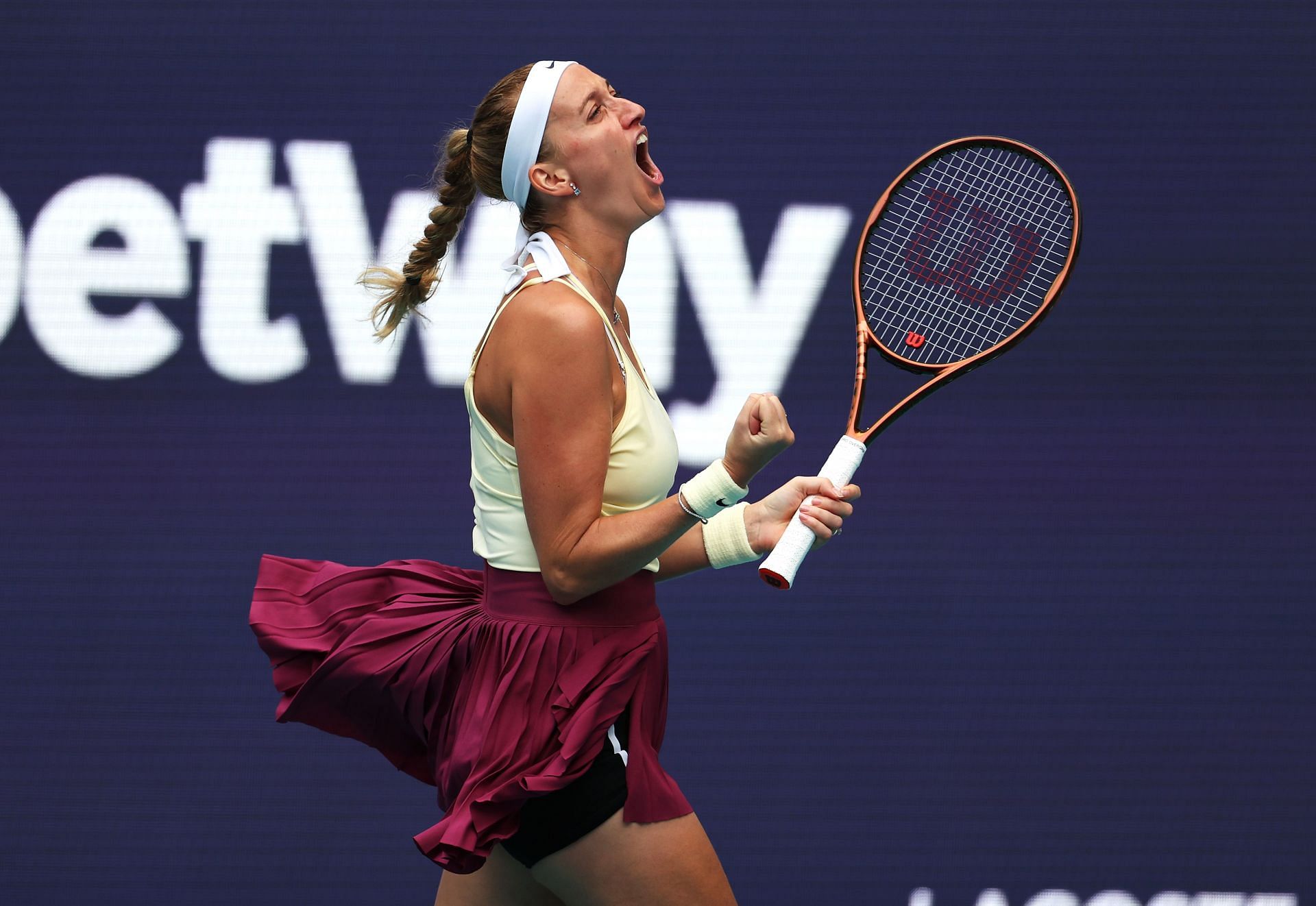 Petra Kvitova celebrates her win over Sorana Cirstea at the Miami Open 2023