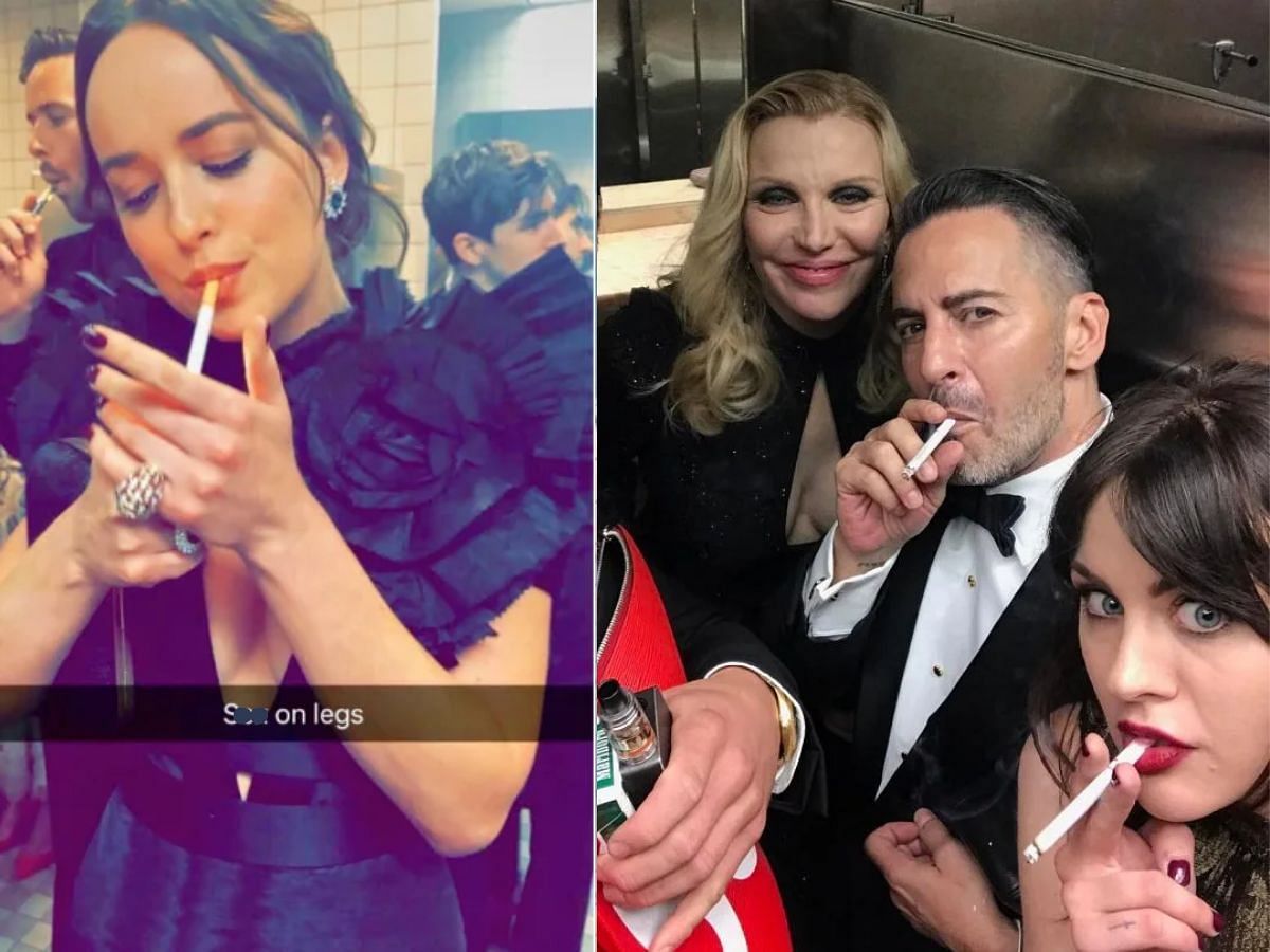Breaking the event&#039;s rule by smoking in the bathroom (Image via @themarcjacobs/Twitter/The Irish Sun)