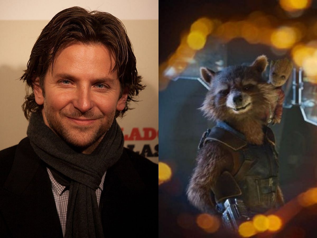 Bradley Cooper and Rocket Raccoon (Images via Getty/Marvel)