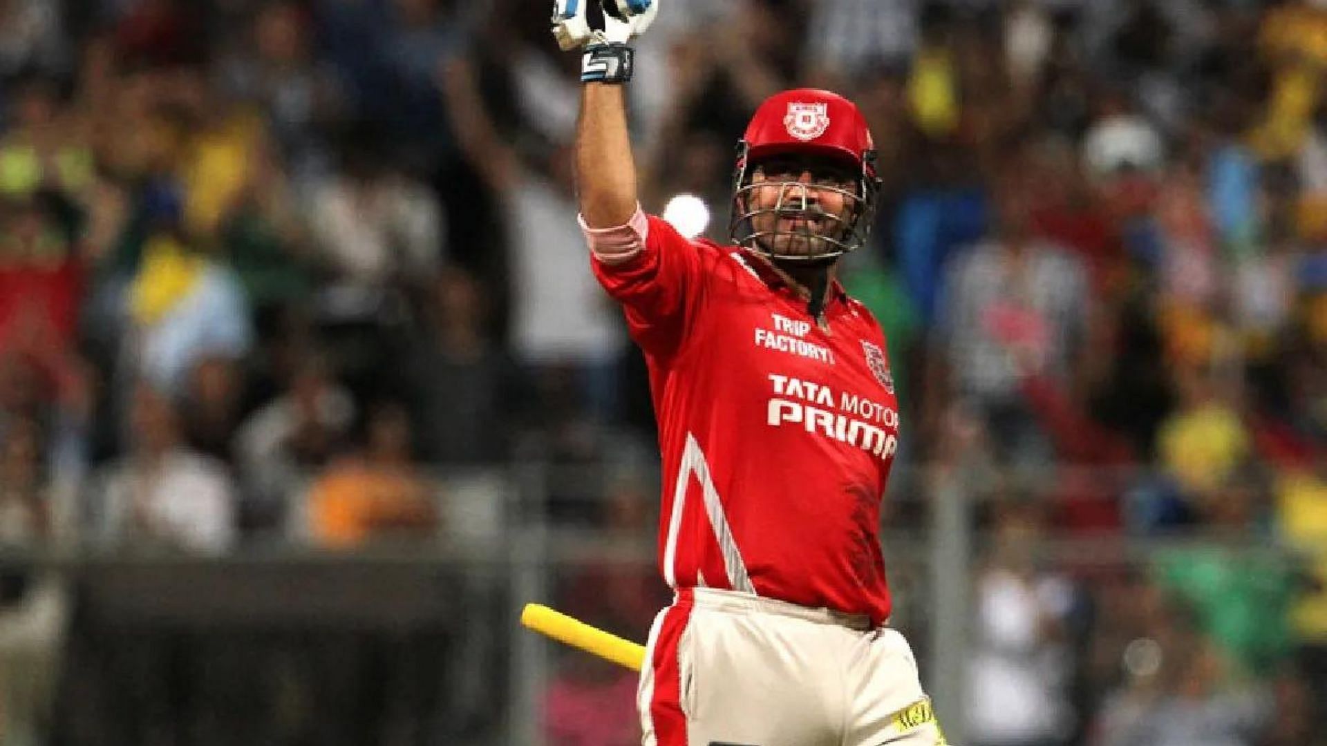 Virender Sehwag celebrates after reaching his hundred  against CSK (P.C.:Twitter)