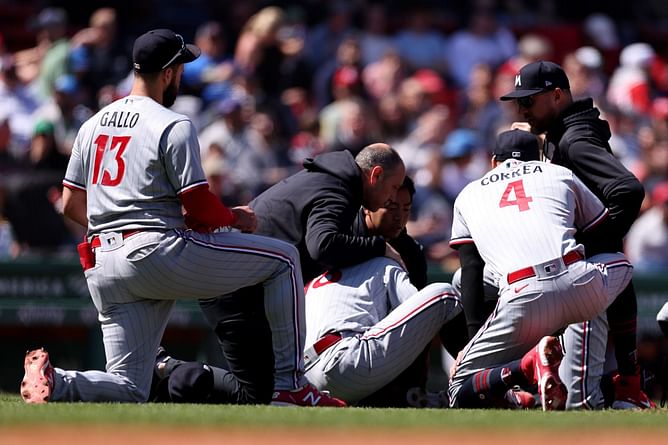 Minnesota Twins fans wince as pitcher Kenta Maeda leaves game after taking 111 mph comebacker off shin against Boston Red Sox: "That was brutal"