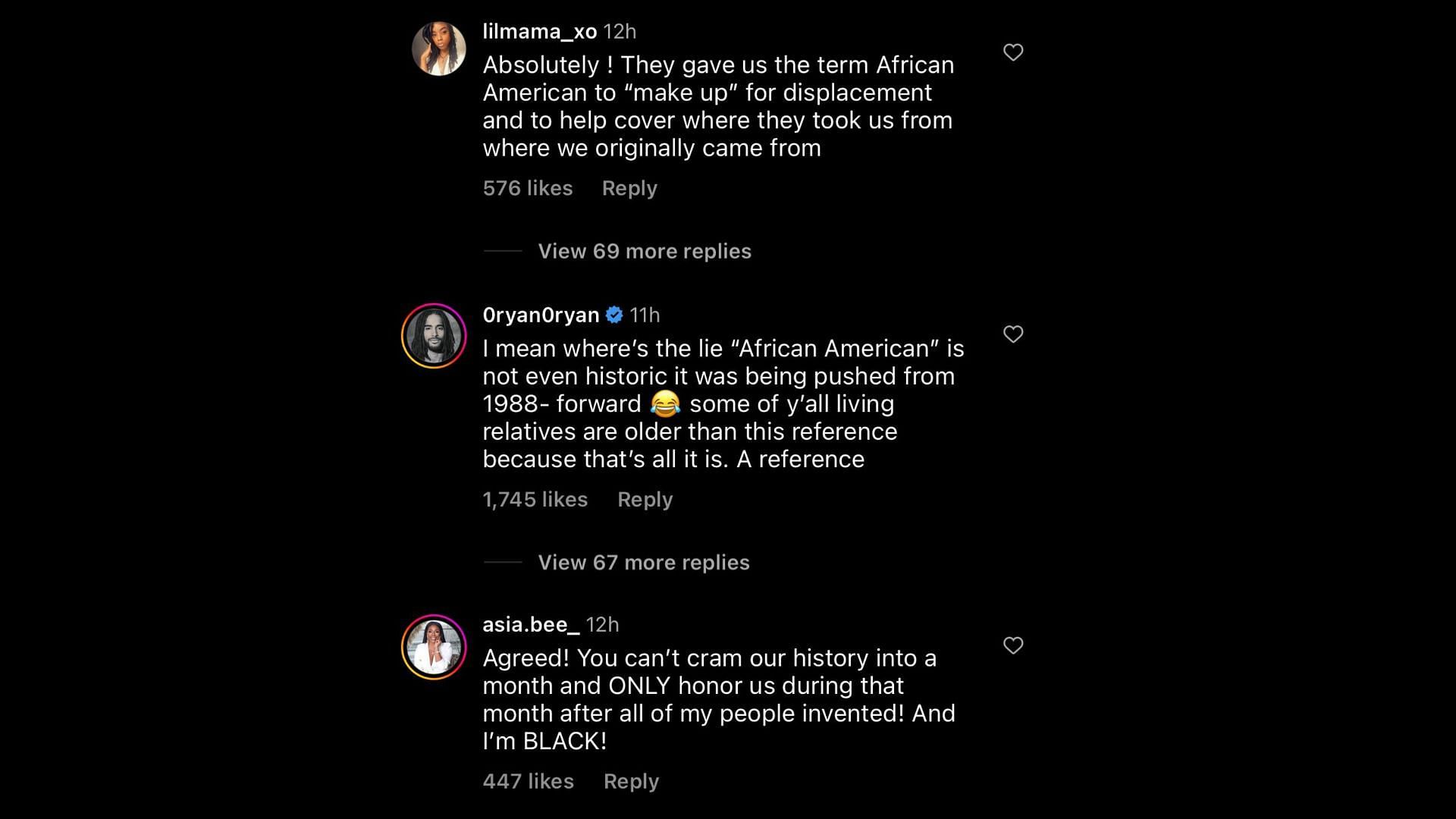 Screenshot of an internet user reacting to Freeman&#039;s comments on Black History Month and the term African-American