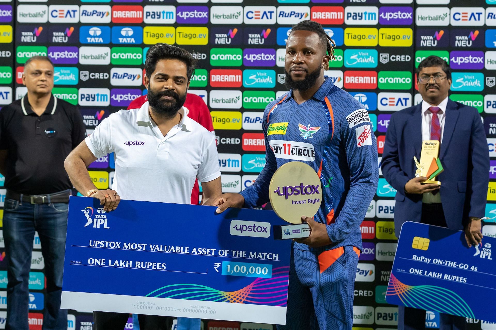 Kyle Mayers wins the Most Valuable Asset of the match award (Image Courtesy: Twitter/IPL)