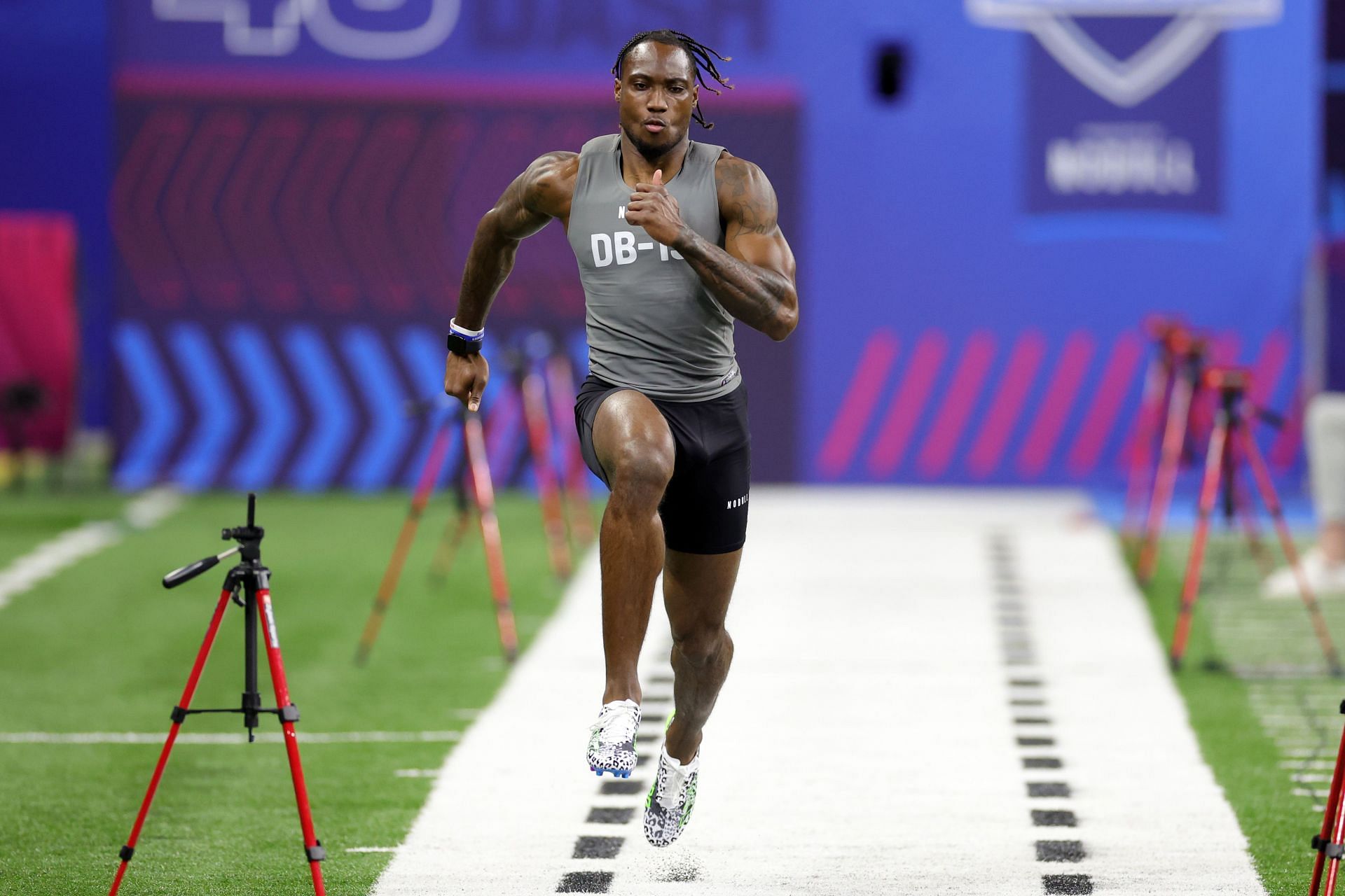 Darrell Luter Jr. running the 40-yard dash at the 2023 NFL Scouting Combine