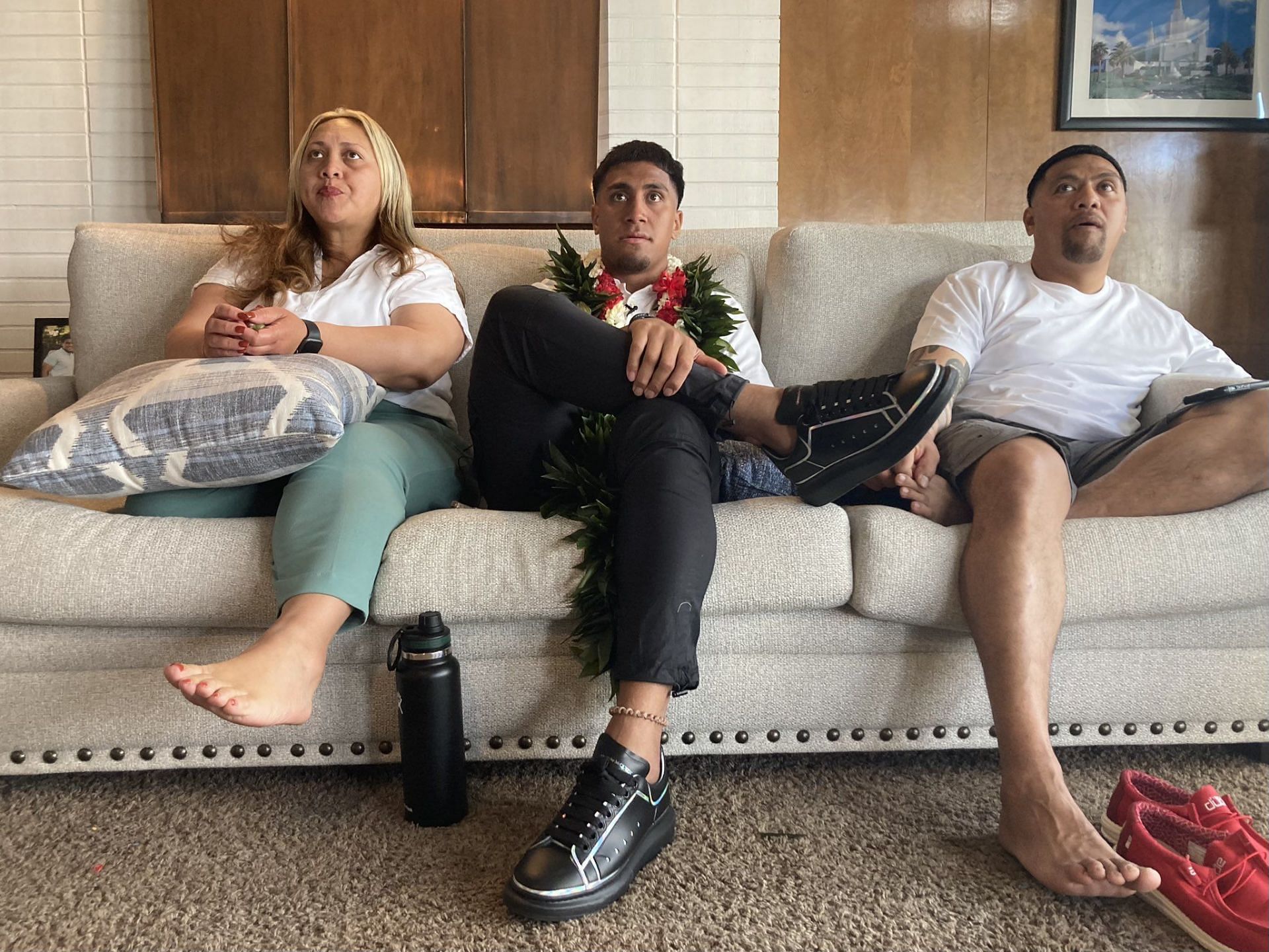 Henry To&rsquo;oTo&rsquo;o with his parents in California as he waits for the big call. Credit: Wesley Sinor (Twitter)