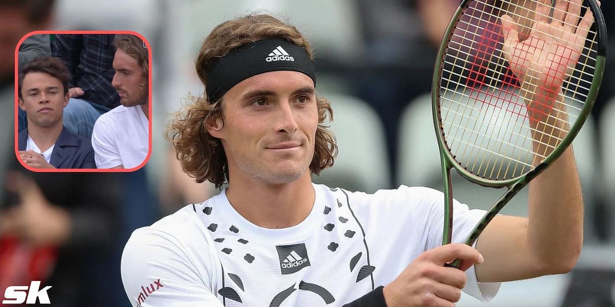 Stefanos Tsitsipas attends 2023 Monte-Carlo Masters semi-final between Taylor Fritz and Andrey Rublev.