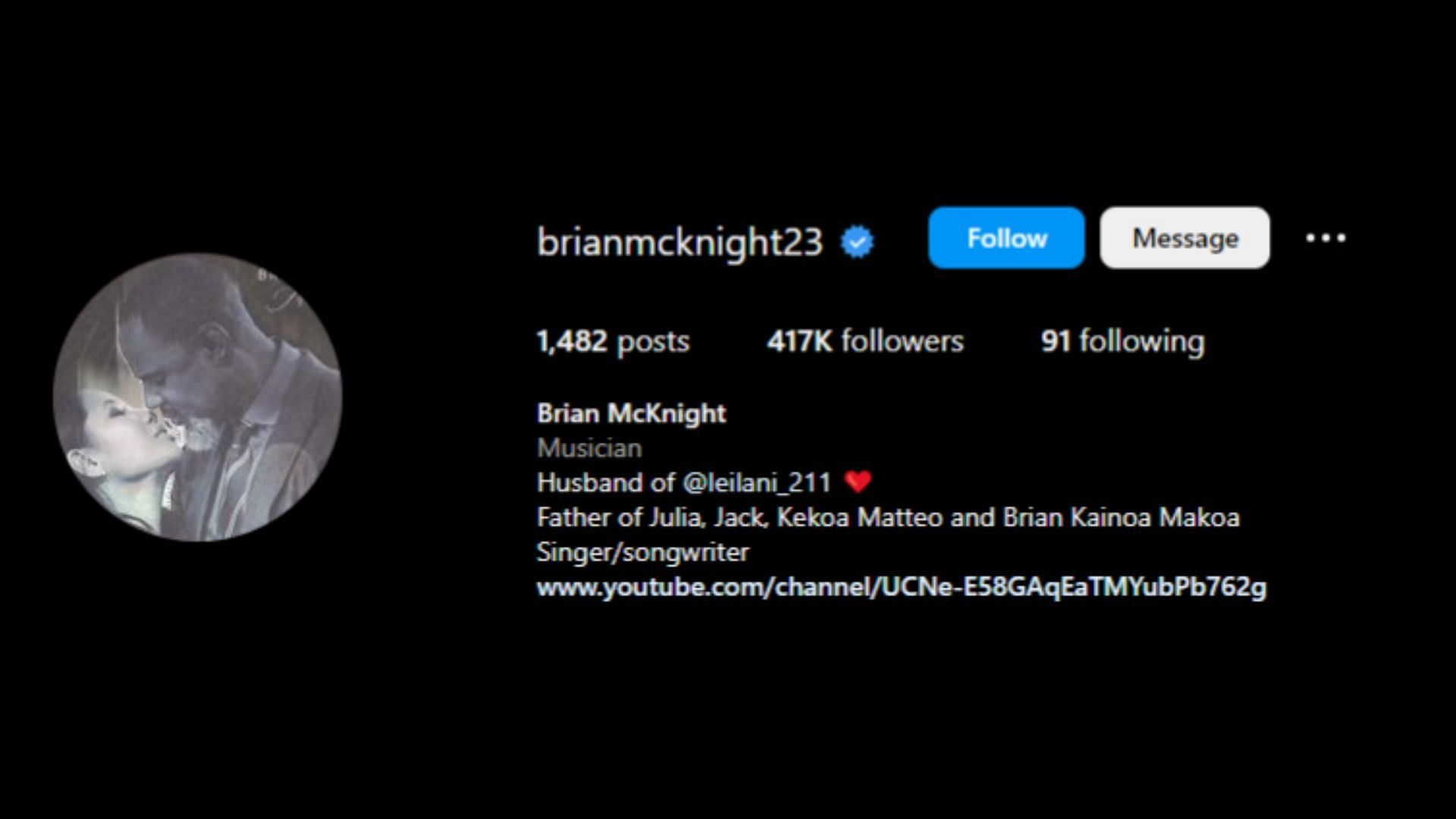 Screenshot of Brian McKnight&#039;s current Instagram bio.