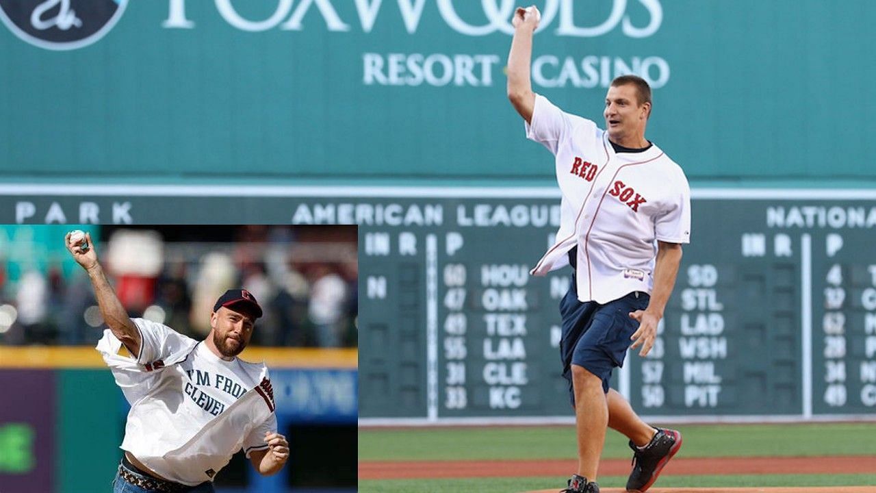 Travis Kelce's 1st pitch with Guardians goes awry, to delight of Patrick  Mahomes