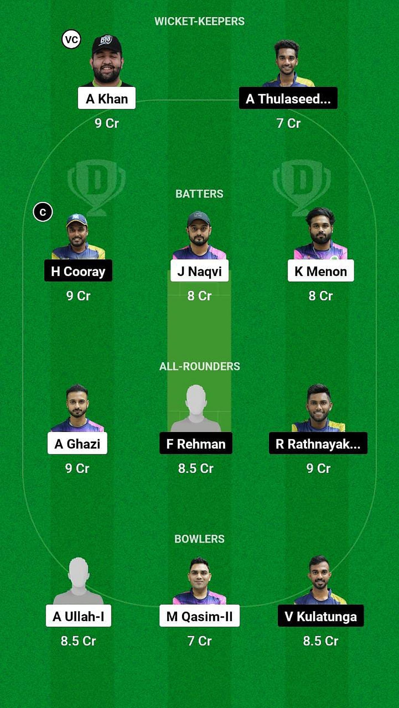 Arqam Cricket Club vs Our Souq Cricket Club Fantasy Suggestion Team 2