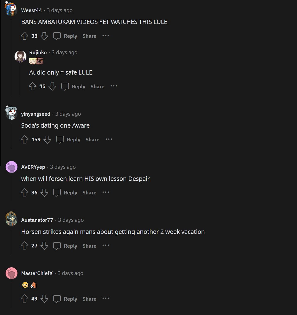 Redditors reacting to the s*xually explicit clip that might be the reason for Forsen&#039;s ban (Image via r/LivestreamFail)