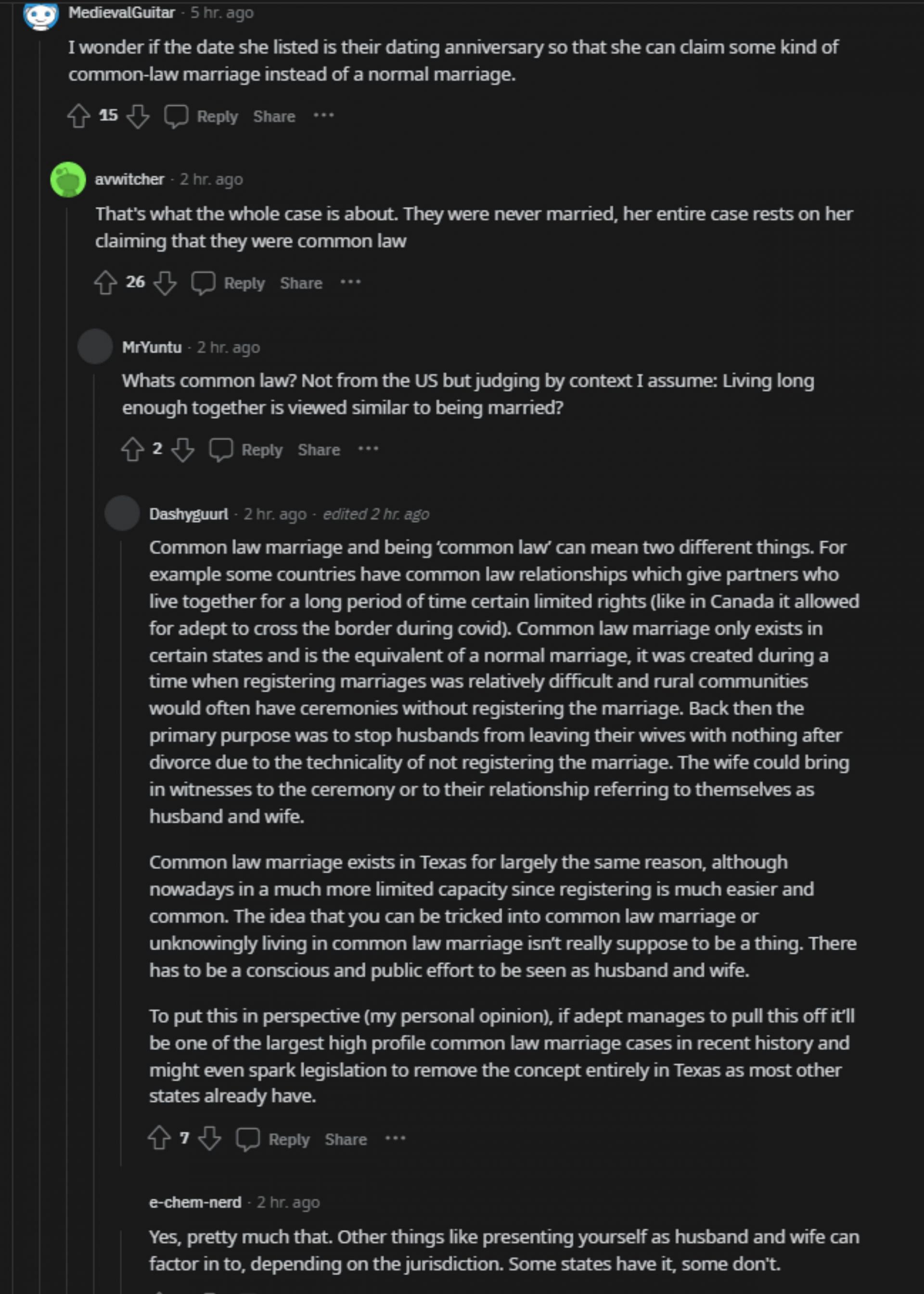Some Redditors discussed the possibility of the two streamers being married via common law (Image via Reddit)