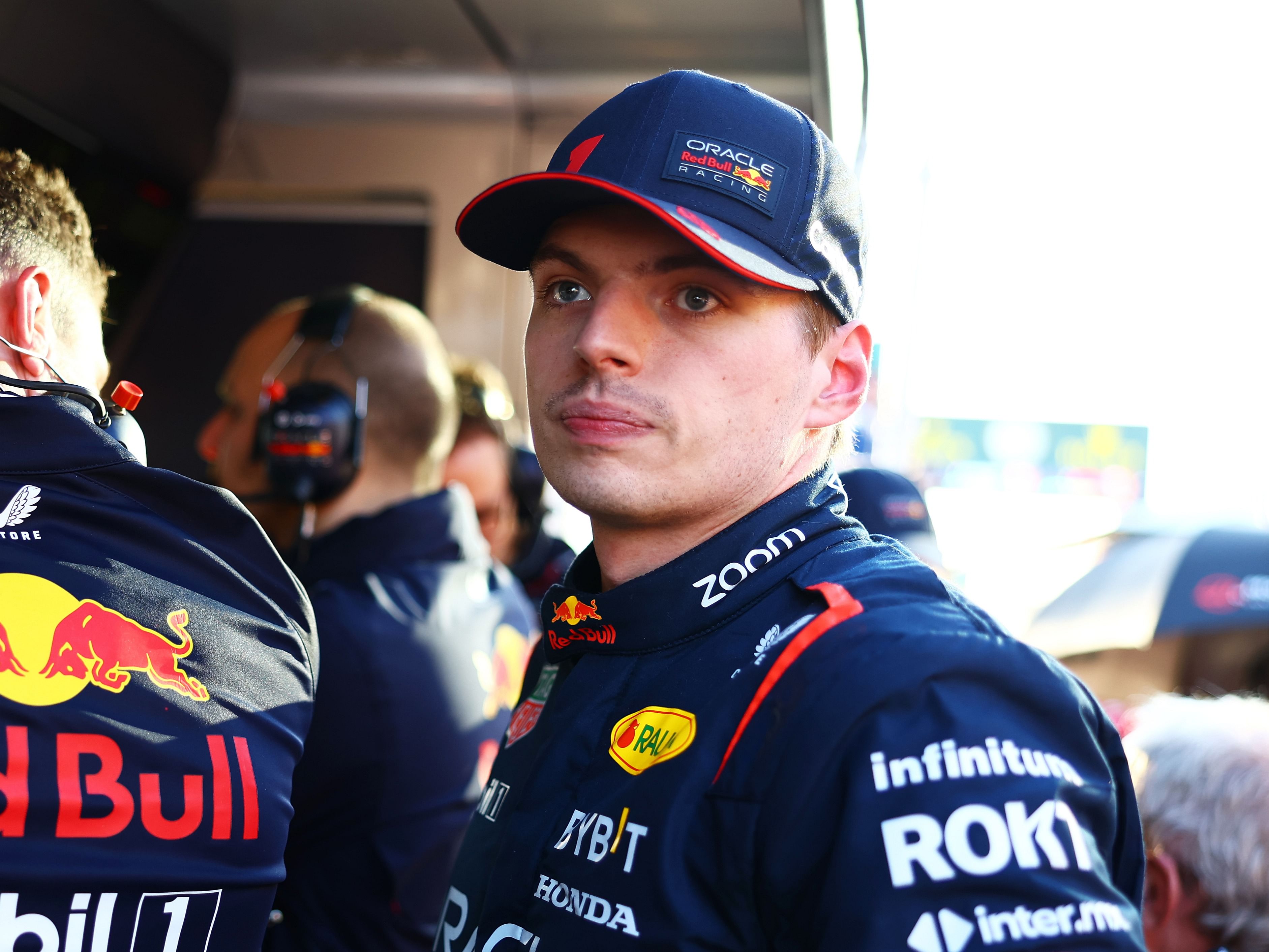 Max Verstappen looks on in the pitlane during a red flag delay during the 2023 F1 Australian Grand Prix (Photo by Mark Thompson/Getty Images)
