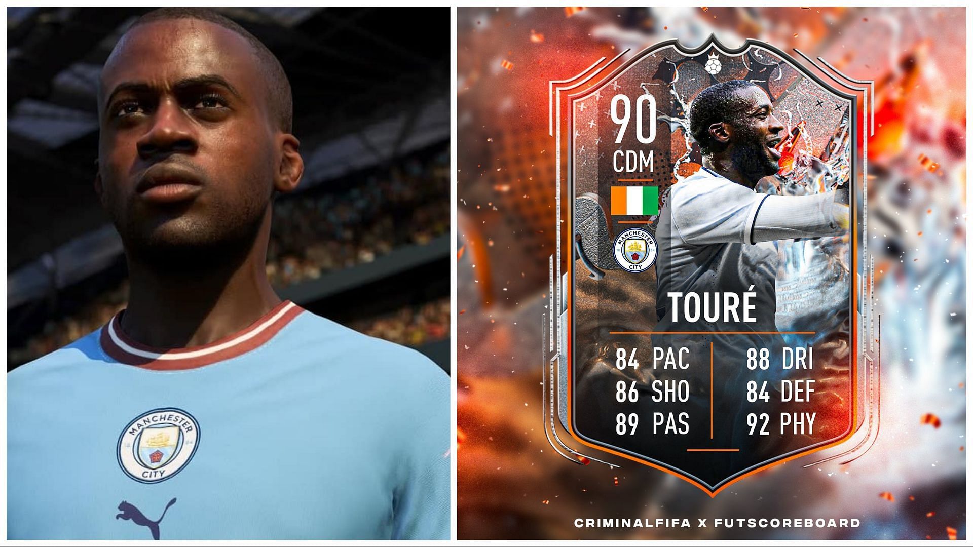 Trophy Titans Yaya Toure has been leaked (Images via EA Sports and Twitter/FUT Scoreboard)