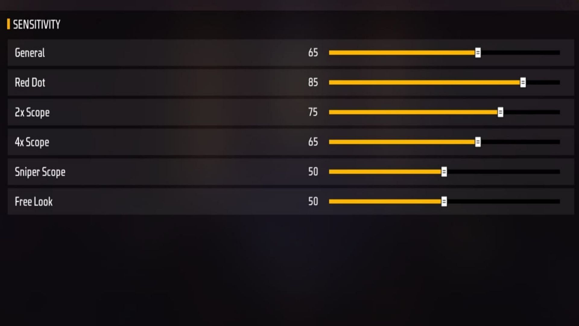 Sensitivity settings can be changed for responsive gameplay. (Image via Garena)