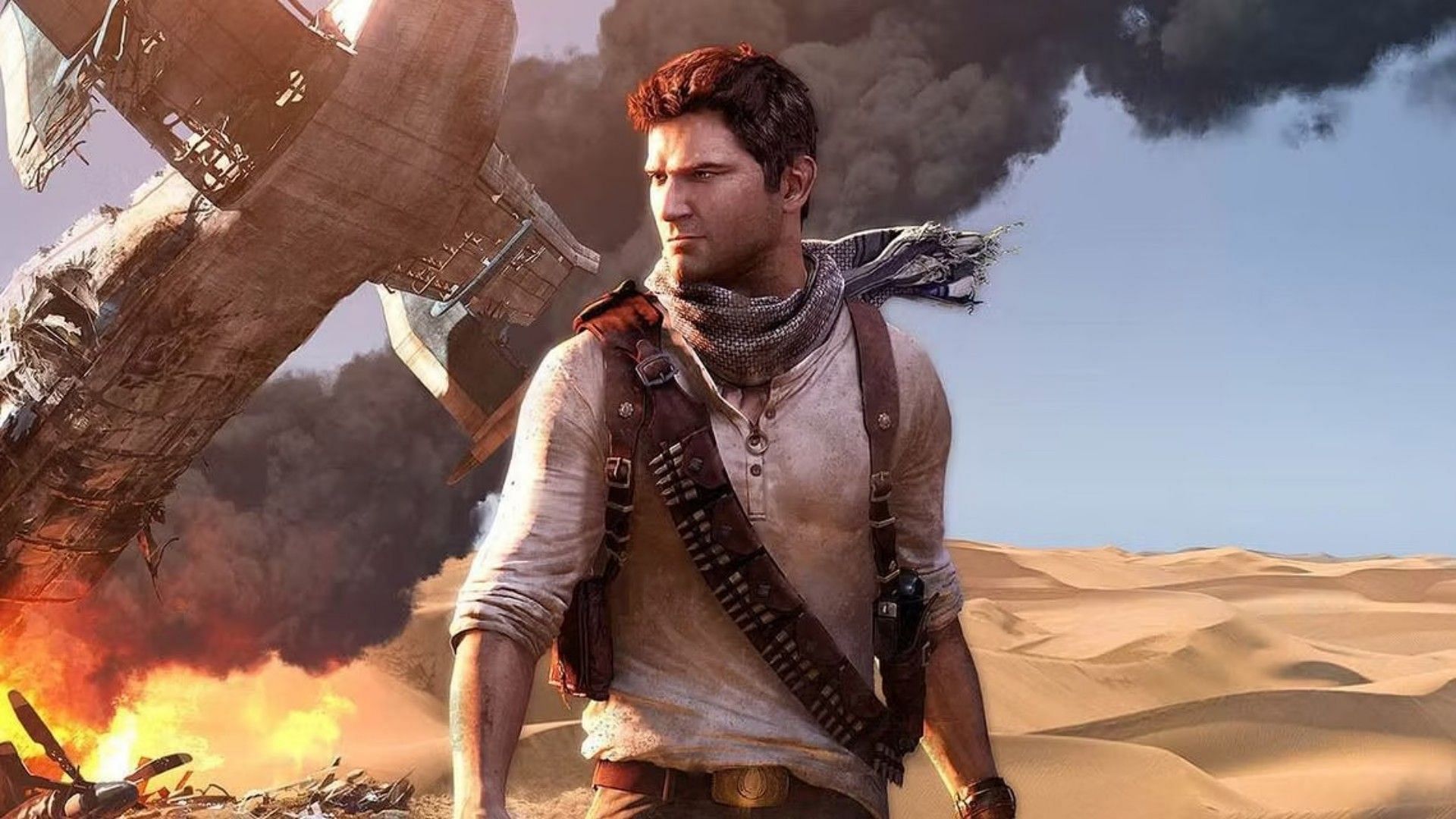 Nathan Drake surviving a plane crash (Image via Naughty Dog)