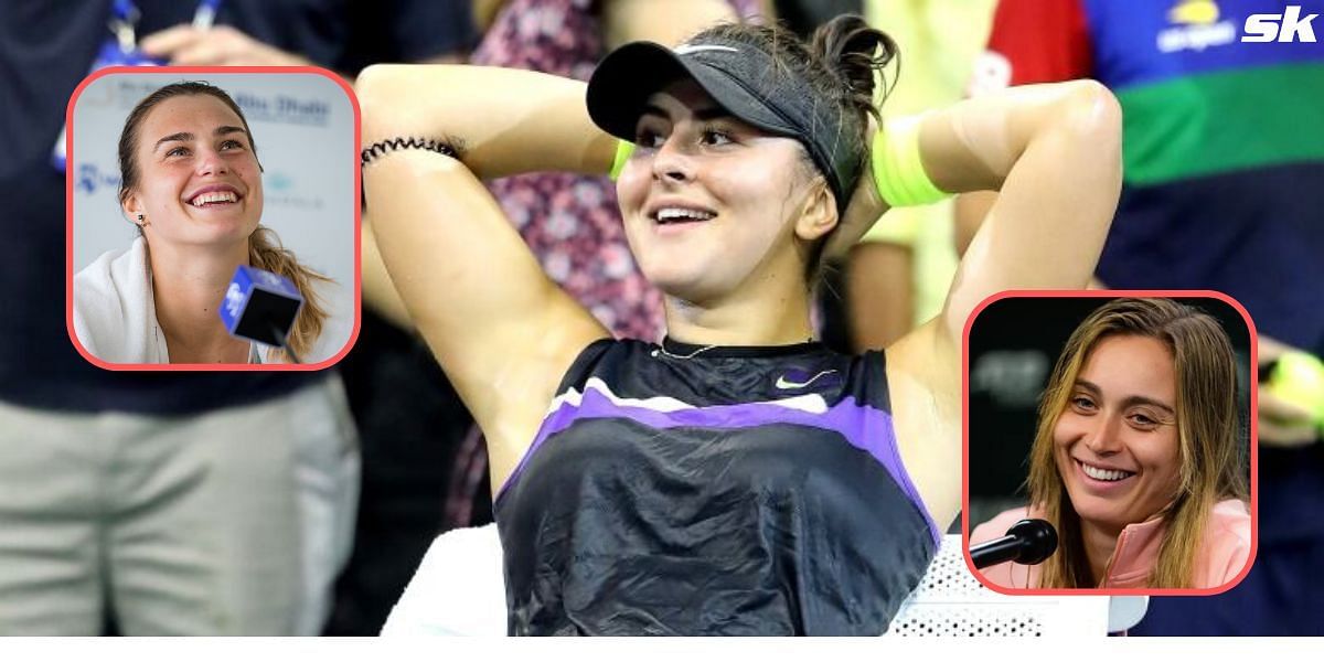 Aryna Sabalenka (L-inset), Paula Badosa (R-inset) and Bianca Andreescu