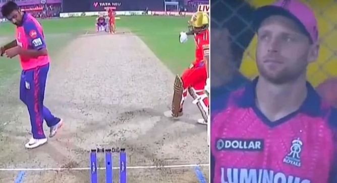 [Watch] Ravichandran Ashwin warns Shikhar Dhawan at the non-strikers' end, cameraman immediately shows Jos Buttler's reaction