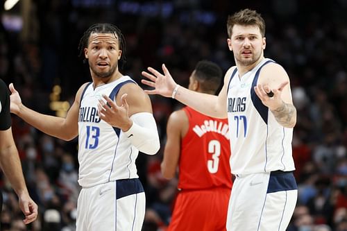 Jalen Brunson and Luka Doncic (right)