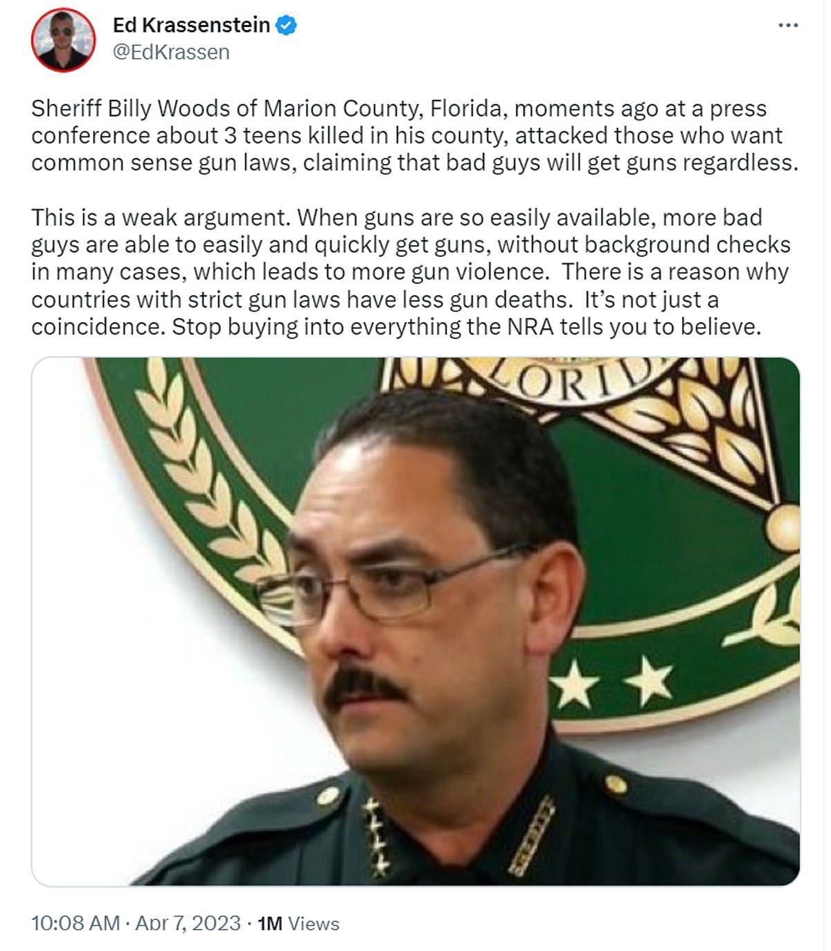 A comment criticizing the sheriff (Image via Twitter/ @EdKrassen)