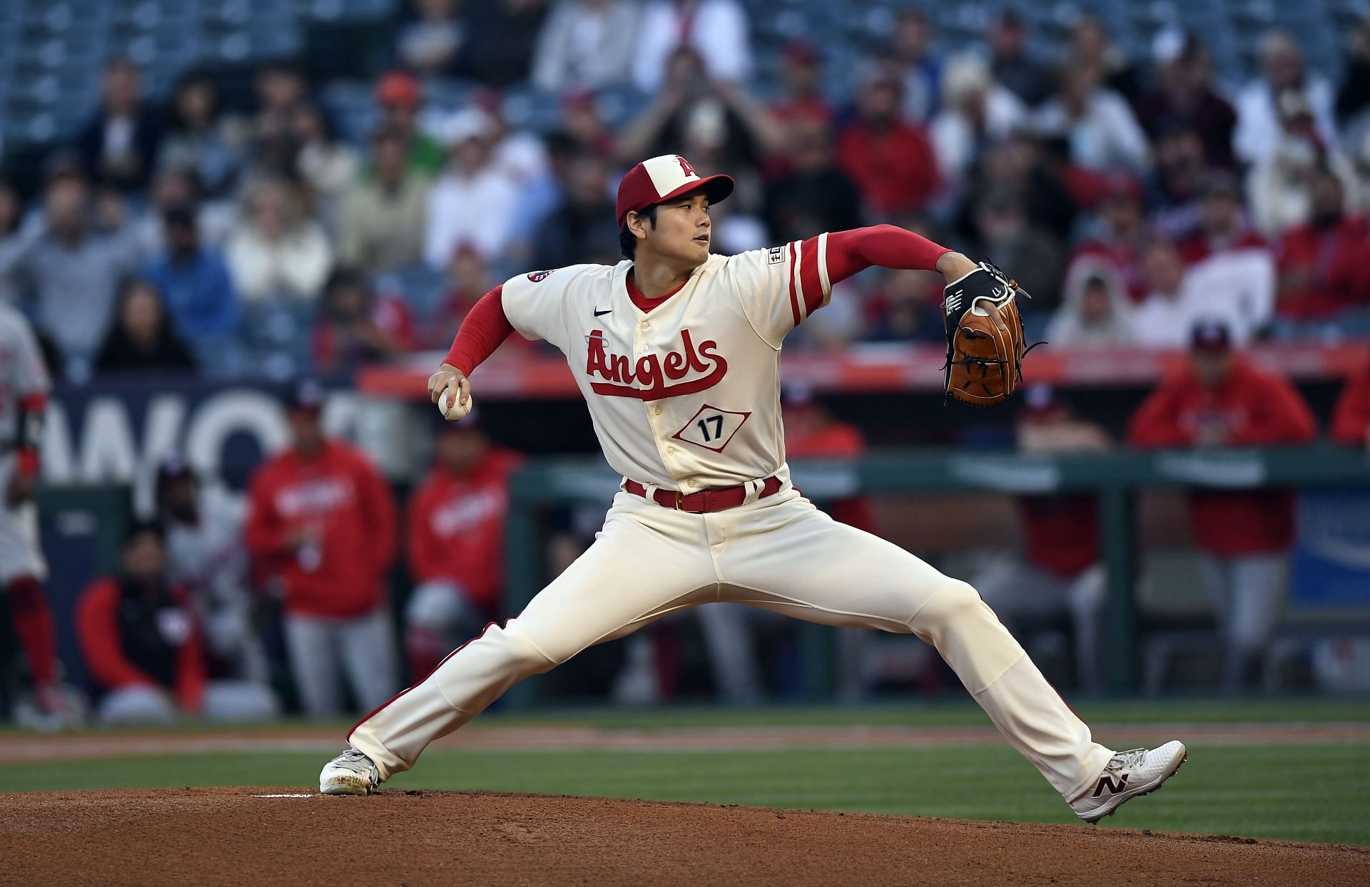 Shohei Ohtani of the Los Angeles Angels against the Washington Nationals during the first inning at Angel Stadium of Anaheim