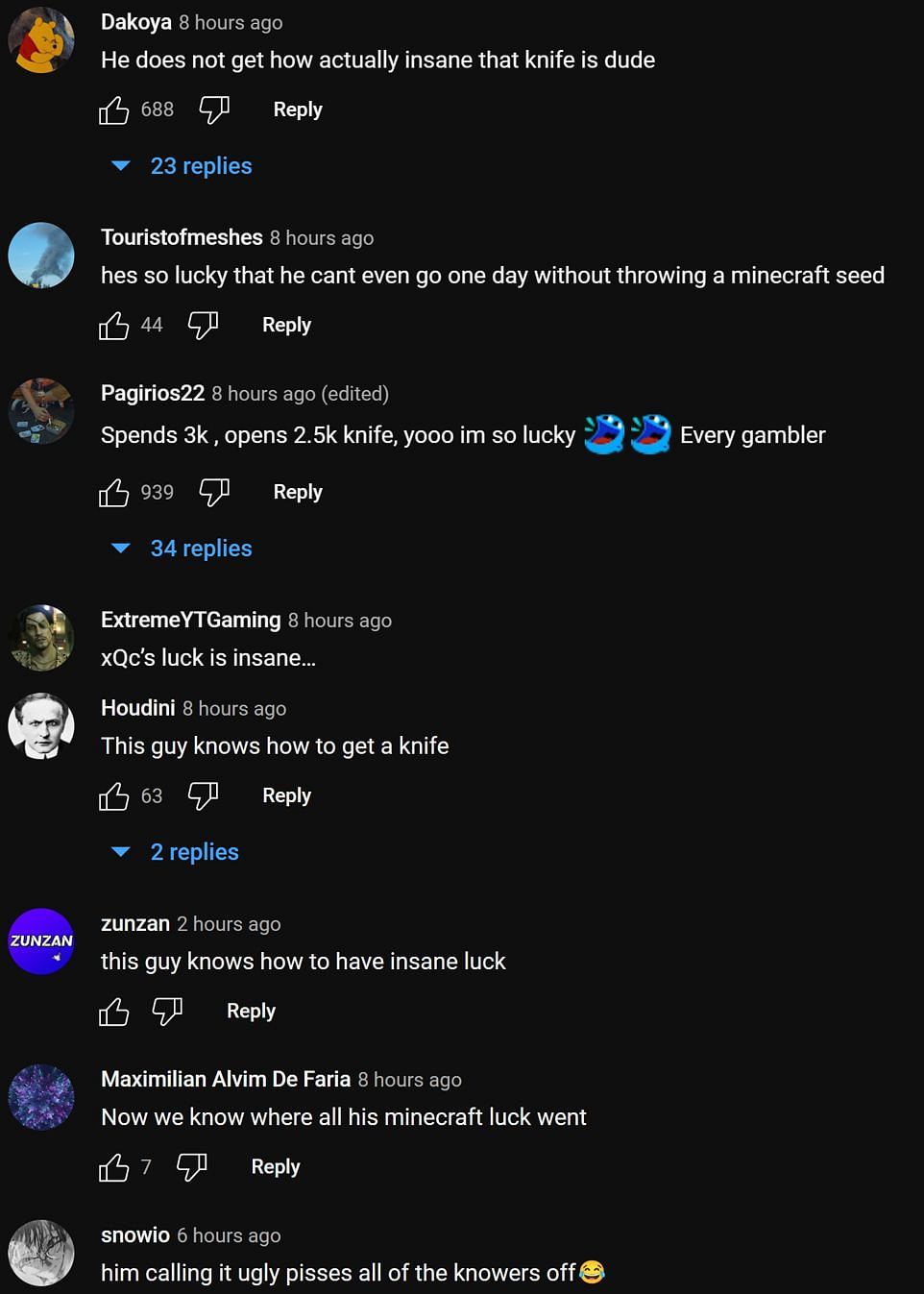 Fans in the YouTube comments section reacting to the streamer&#039;s clip (Image via xQc Clips/YouTube)