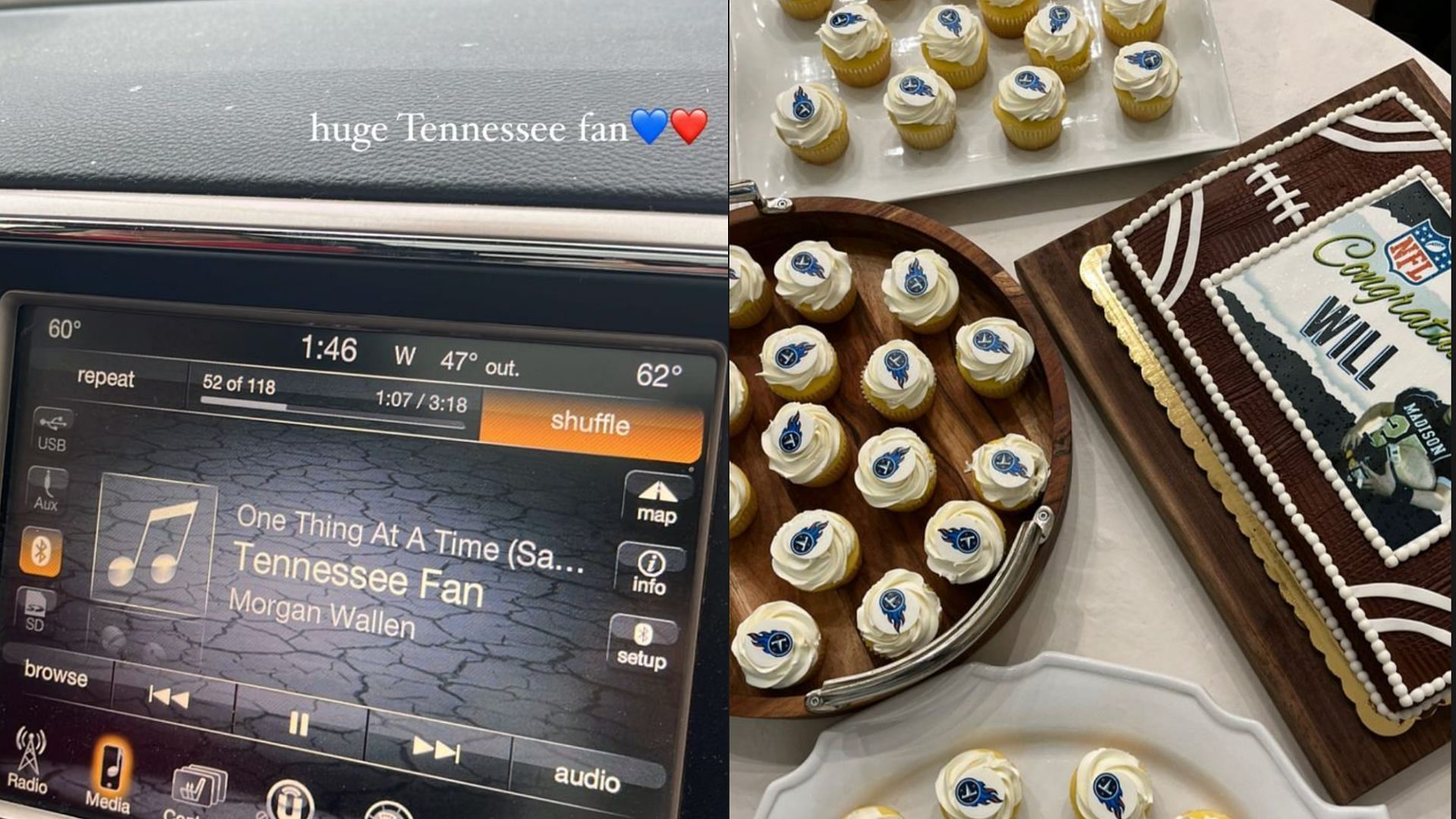 Duddy shows off a song by Morgan Waller and some Titans-inspired cupcakes. Credit: @giaduddy (IG)