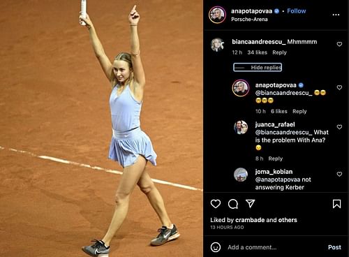 Anastasia Potapova and Bianca Andreescu's comments