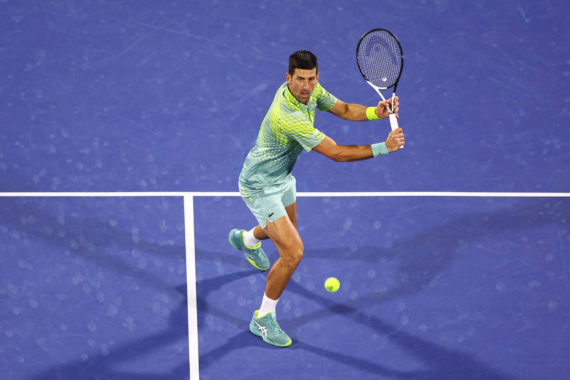 Novak Djokovic in action at the 2023 Dubai Tennis Championships