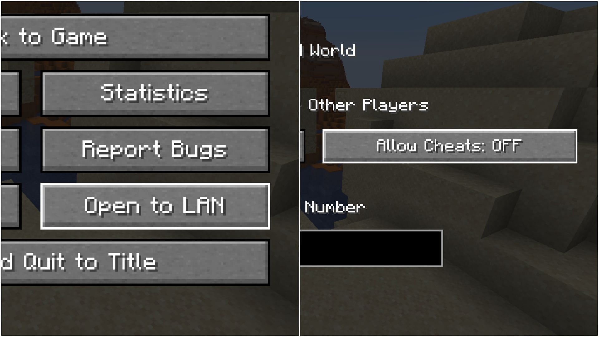 Head to the pause menu and go to Open to LAN setting where you can allow cheats in the Minecraft hardcore world (Image via Mojang)