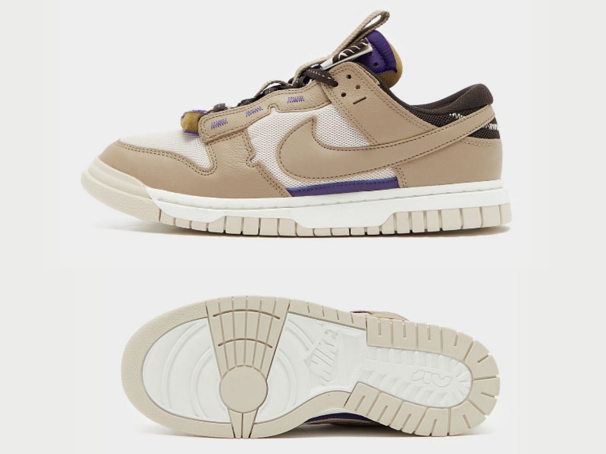 The upcoming Nike Dunk Low Remastered &quot;Tan Royal&quot; sneakers come in khaki and purple hues (Image via Sportskeeda)