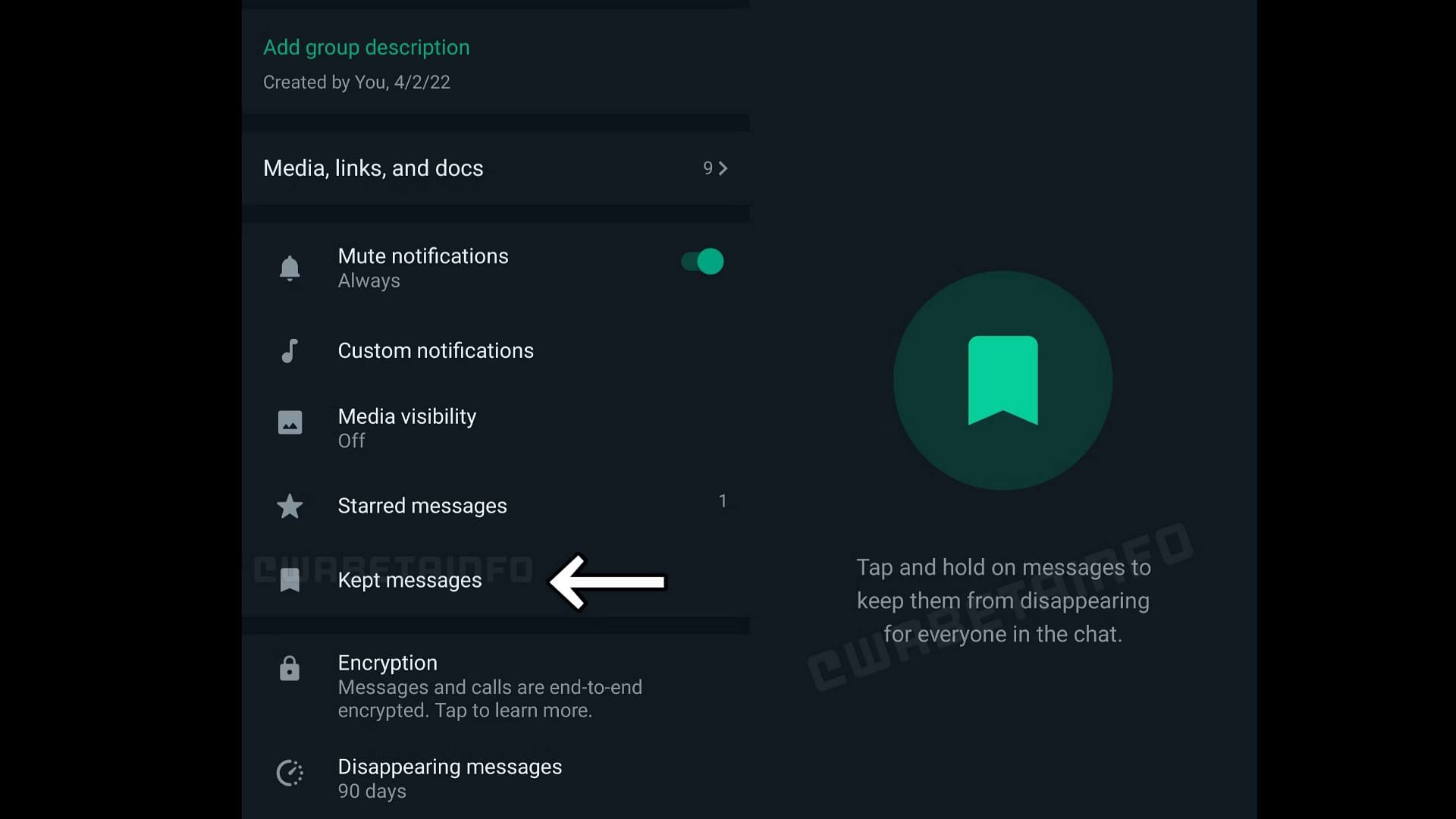 All the bookmarked messages will be stored in the Kept Messages folder (Image via WABetaInfo)